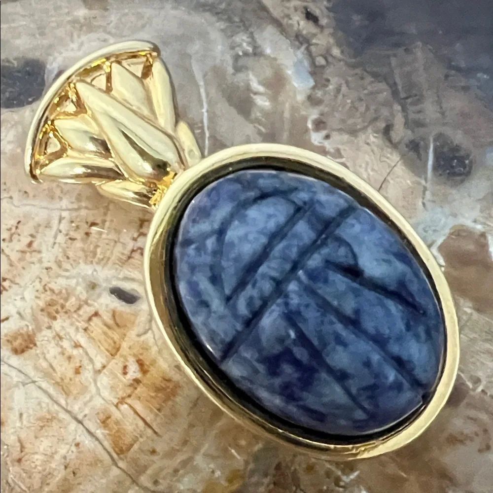 Elegant Gold and Blue Stone Brooch